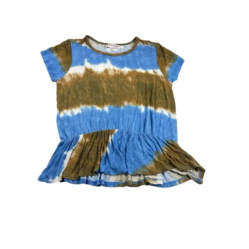 Nanette Lepore Tie Dye Peplum Top Soft Knit Boho Retro Babydoll Casual Shirt M